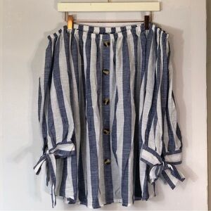 New ROUGE Collection Tie Sleeves Stripe Off-the-Shoulder Top